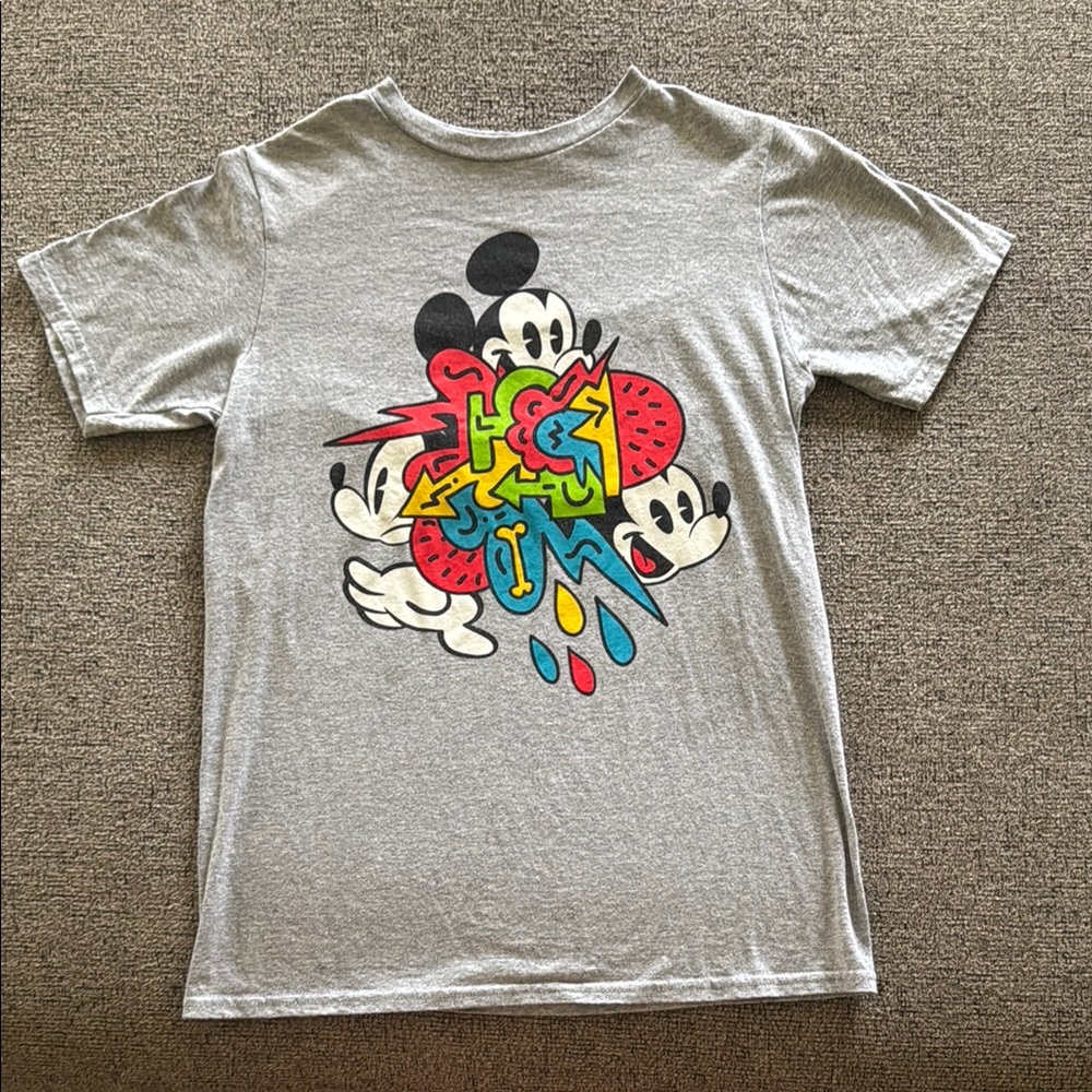 Disney Gray and Red Short Sleeve Tees with Cartoon Graphics